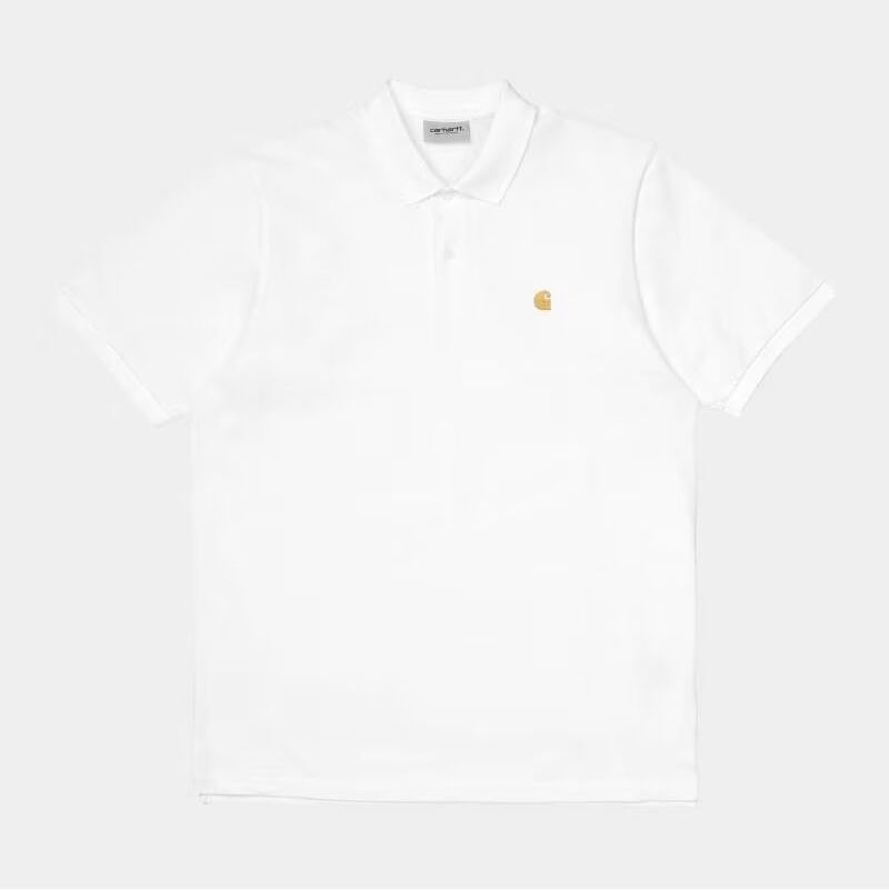 Polo Carhartt Wip Chase Manga Corta Piqué Logo Dorado Blanco Blanco L Hombre