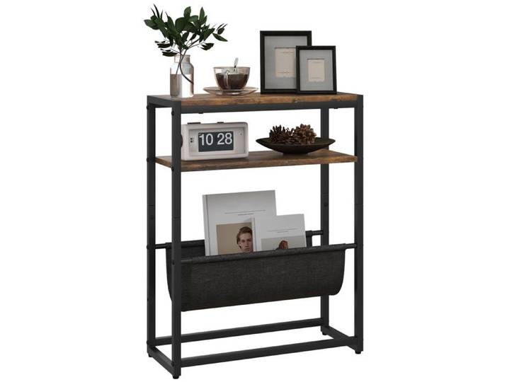 Table d'appoint avec Étagère 43l x 18P x 56H cm Noir Marron Foncé TABLE D'APPOINT