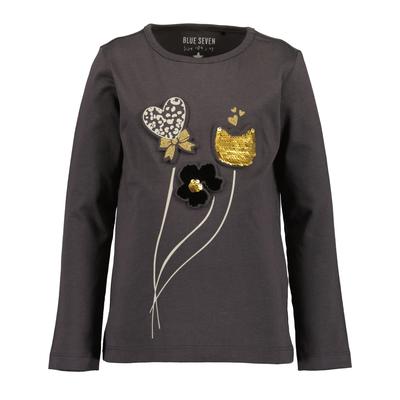Langarmshirt BLUE SEVEN "Langarmshirt", Mädchen, Gr. 116, 9960, anthrazit, 100% Baumwolle, normal, Rundhals, Shirts Langarmshirt