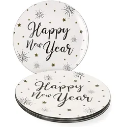 6x Platzteller Happy Year Tisch-Unterlage Deko-Accessoire Platz-Set Neujahr Silvester