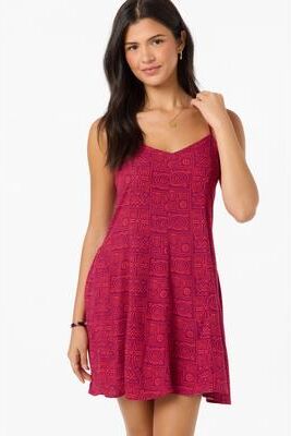 O'Neill s Darcy Aria Doodle Mini Dress in Raspberry, Size Small, Viscose