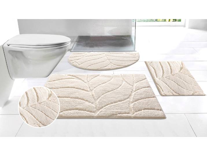 Badematte GOODPRODUCT Epense, Badvorleger, Badezimmer Teppich, Duschmatte mit Blattstruktur Gr. 4, beige (natur), H:10mm, Polyester, Badematten, Badematte, Badteppich, Uni, Blätter, Hoch-Tief, verschiedene Farben und Grössen