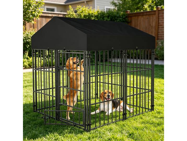 Enclos extérieur pour chien avec toit, en métal robuste, pour chiens de taille moyenne à grande, enclos pour poulets et canards