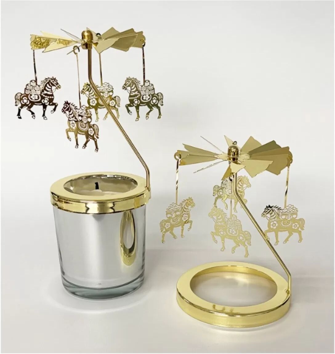 INF Goldener rotierender Kerzenhalter mit 9,0 cm Basis - Thermobetriebenes Karussell Teelichthalter