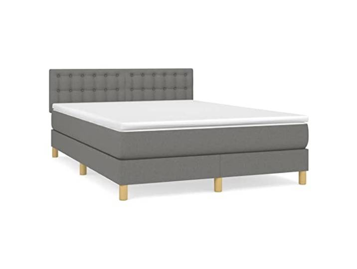 PUGYNBK Boxspringbett, 140 x 190 cm, mit Federkernmatratze, Dunkelgrau Verstellbares Kopfteil, mittlere Festigkeit, atmungsaktiv, weicher Schutz, ideal zum Lesen