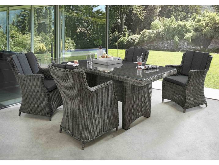 Garten-Essgruppe DESTINY LUNA 4 Se + Tisch 200x100x75cm, vintage grau , grau (vintage grau), Polyester, Aluminium, Polyester, Polyrattan, Sitzmöbel-Sets, Garten-Essgruppe, Aluminium, Polyrattan