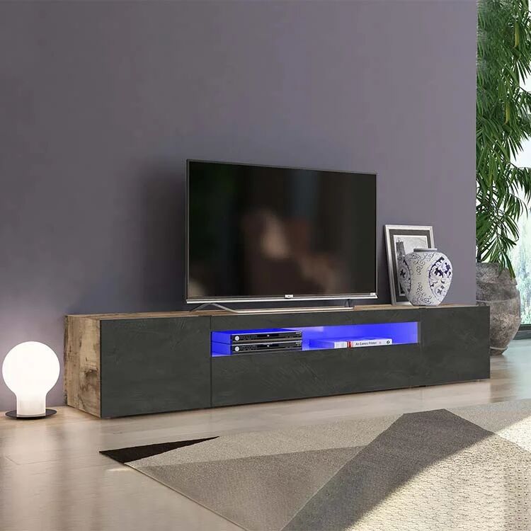 garneroarredamenti Mobile porta TV 200x37h cm antracite pero Light Big Gihome®