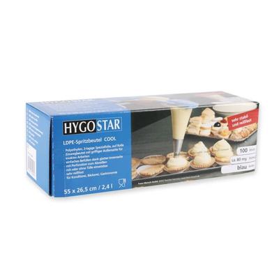 HYGOSTAR Profi Spritzbeutel "Cool" auf Rolle 3-lagig aus LDPE Blau für Einfrieren bis -30 °C 28 x 59 cm 1 Rolle/100 Stück