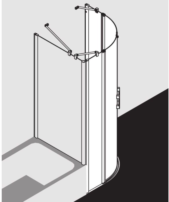 Kermi Pega Viertelkreis-Pendeltür mit Festfeldern PEP5508020VPK 80x200cm, silber hochglanz KermiCLEAN, Radius 52/55cm