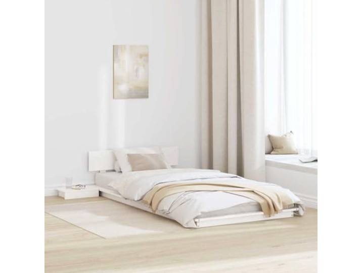 RJPLMFV Bettgestell, Weiß, 90 x 200 cm, Holz Mit Nachttisch, Modernes Design, Lattenrost, Einfache Montage, Schlafzimmer