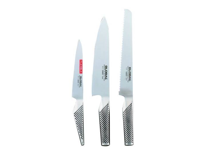 GLOBAL Messer-Set Messerset G-9211: Kochmesser + Brotmesser + kleines Filitiermesser (Spar-Set, 3-tlg)