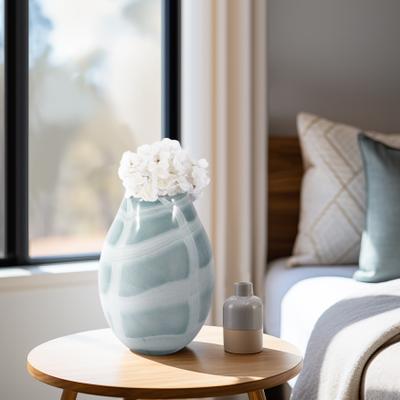 Sagebrook Home Decorative Vase - Blue/White Glass Slim Swirled, 13 in.