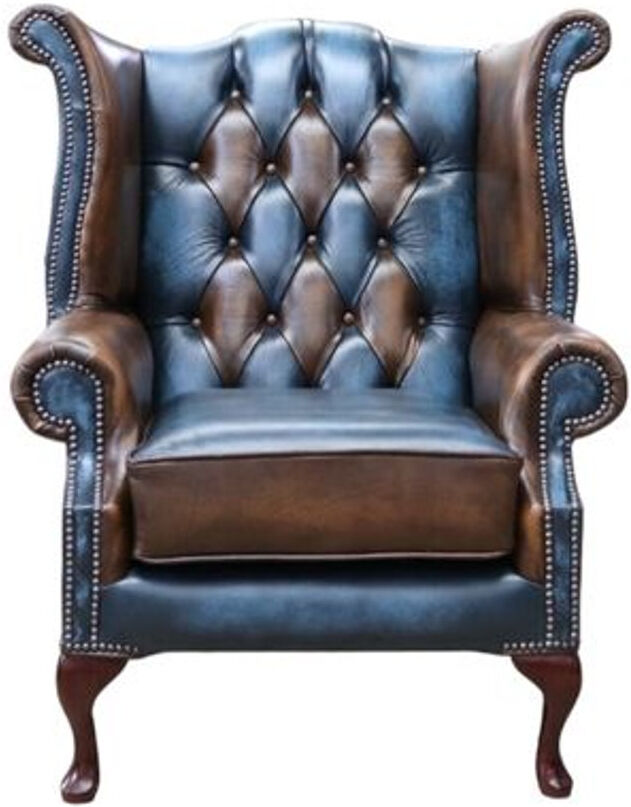 Designer Sofas For You Ltd 1 Seater Genuine Leather Loveseat Walnut/Brown/Blue 105cm H X 88cm W X 89cm D