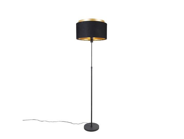 Lampadaire moderne noir avec double abat-jour doré - Parte