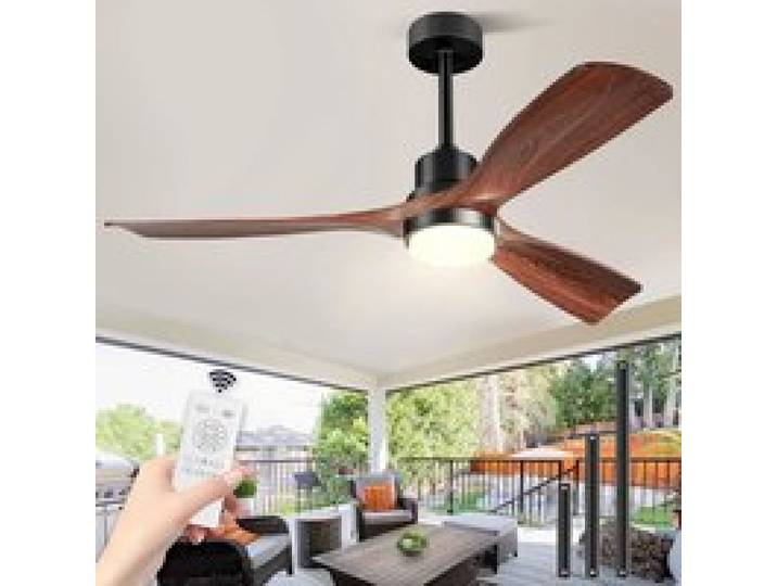 Vent. Plafond Lumière Téléc. 132 cm - Moteur DC Réversible Silencieux 3 Pales Bois 3 Tiges