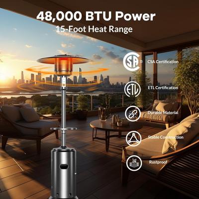 YUN Patio Heater with Wheels, 48,000 BTU Stainless Steel Propane Burner, Tip-Over Protection, Bronze