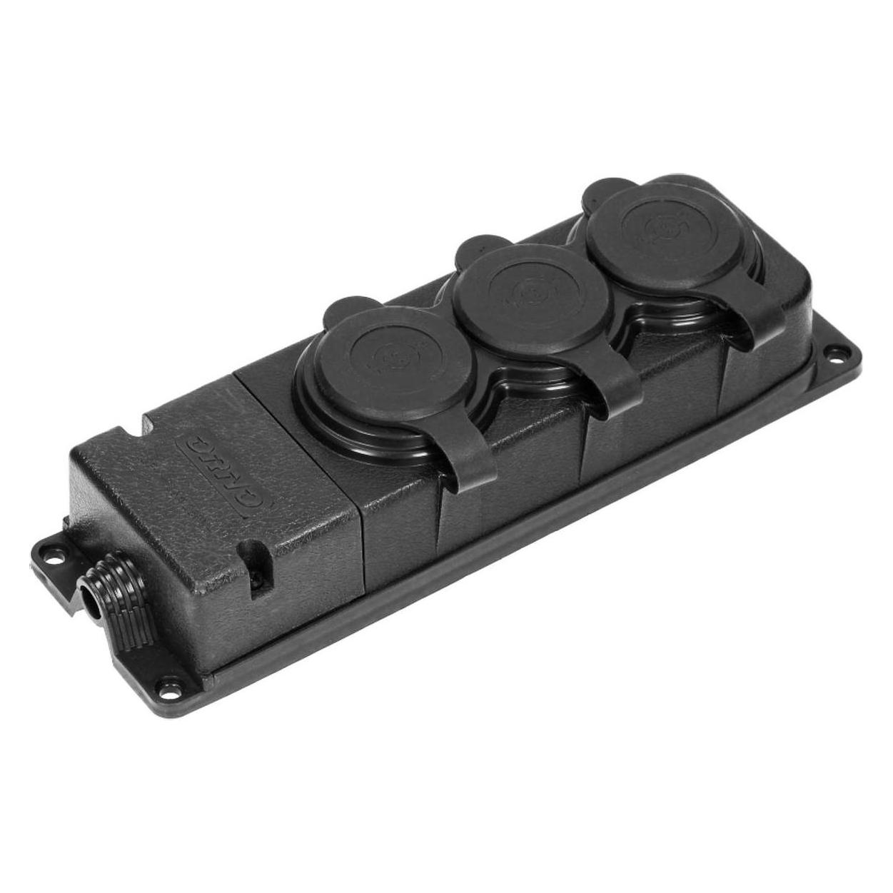 MGA ORNO Werkstatt Schuko Stecker Aussen Wasserdicht IP44 230V 16A Schlagfest, Nicht Brennbar (3-Fach) (3x, CEE 7/4) (OR-AE-13166(GS))