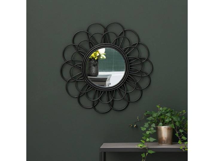 Miroir en rotin forme fleur noir 62 cm Moka