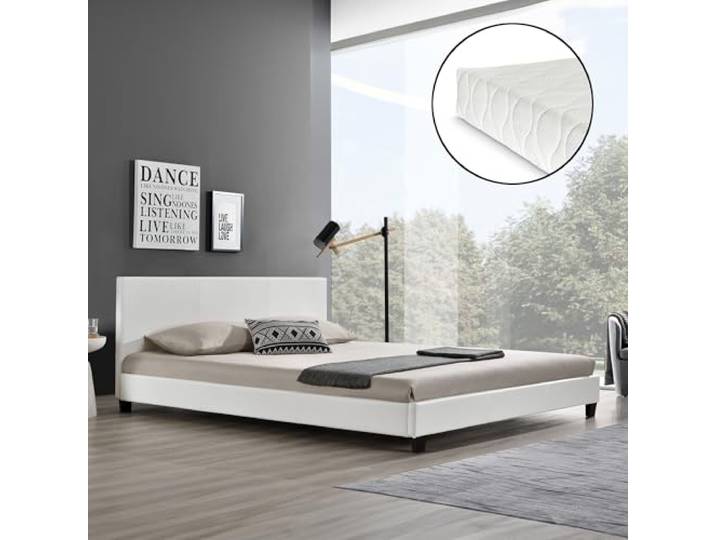 Corium Polsterbett mit Matratze - 180 x 200 cm - Weiß Kunstleder - mit Lattenrost