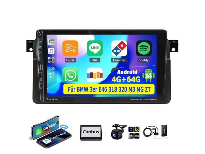 ESSGOO 9'' DAB+ Android 15 Autoradio für BMW 3er E46 318 320 325 CarPlay GPS Navigationsgerät (GPS Navi Android Auto Bluetooth EQ USB WIFI IPS Touchscreen)