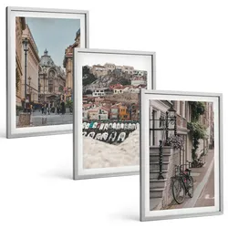 BILDER SET 3er Set - 40x60 cm Silberner Rahmen - Die charmanten Straßen des Hafens der Stadt