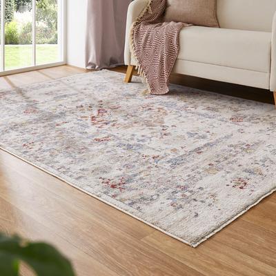 Teppich LUXOR LIVING "Rocco", blau (creme, blau), B:60cm H:11mm L:110cm, Polyester, Teppiche, Teppich, Vintage-Look, verschiedene Designs, mit Fransen, Wohnzimmer