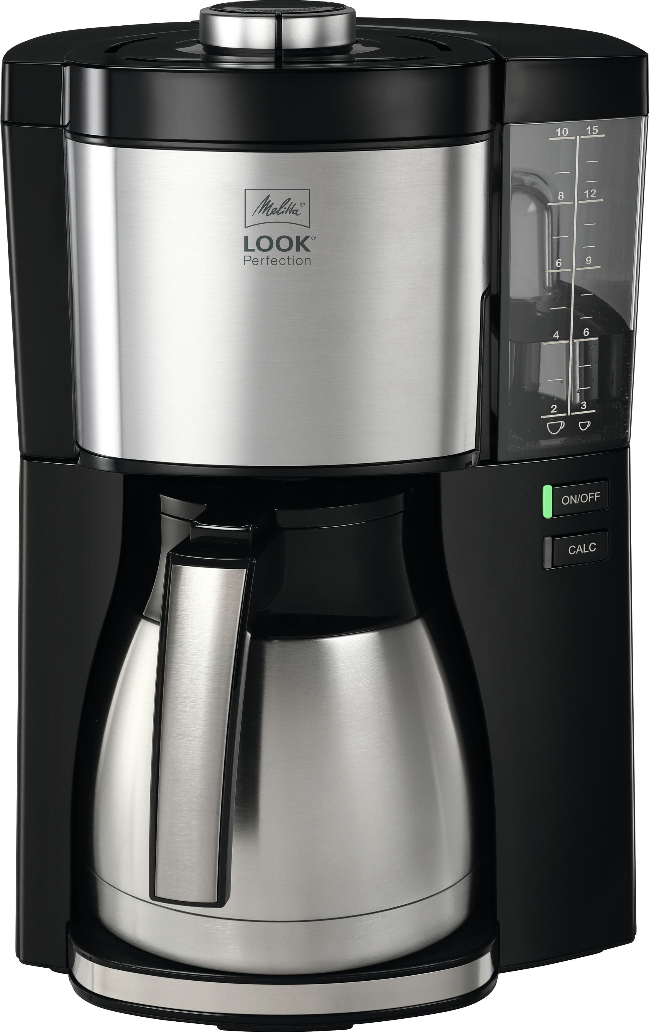 Melitta 1025-16 Look V Therm Perfection 10 Tassen Thermo Filterkaffeemaschine 1,2 l (Schwarz, Silber) 6769050