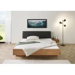 Bett mit Nachttisch rechts Eiche 200x200x85 natur geölt, Kopfteil anthrazit FICHTELBERG #32