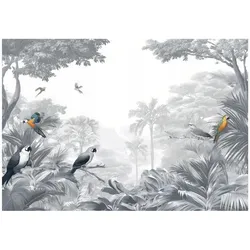 FOTOTAPETE Dschungel Papageien Grau 250x175 cm