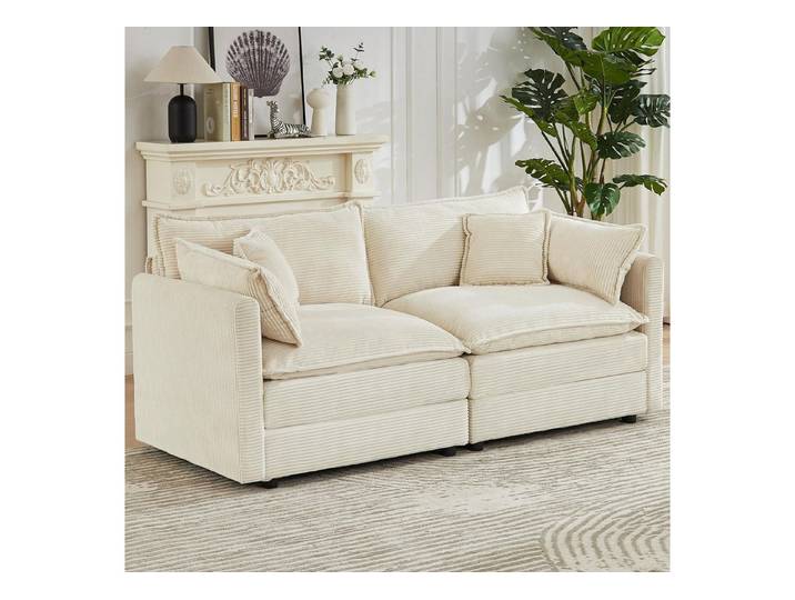 LuxusKollektion Ecksofa Ecksofa Schlaffunktion Modulares Wohnlandschaft U 196 Cm Beige Cord