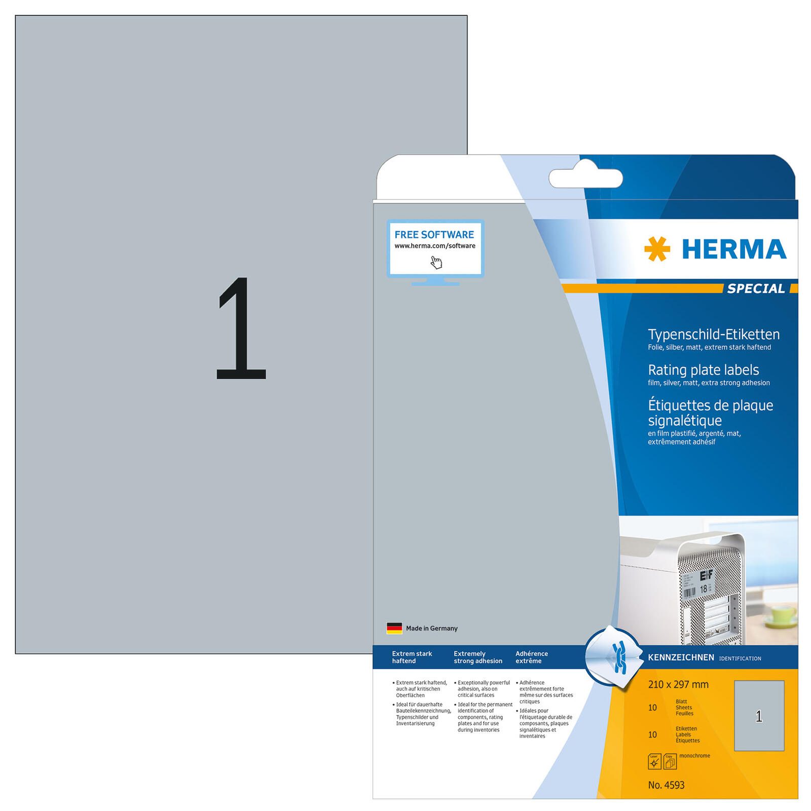 HERMA Typenschild-Etiketten SPECIAL 210,0 x 297,0 mm, silber 4593