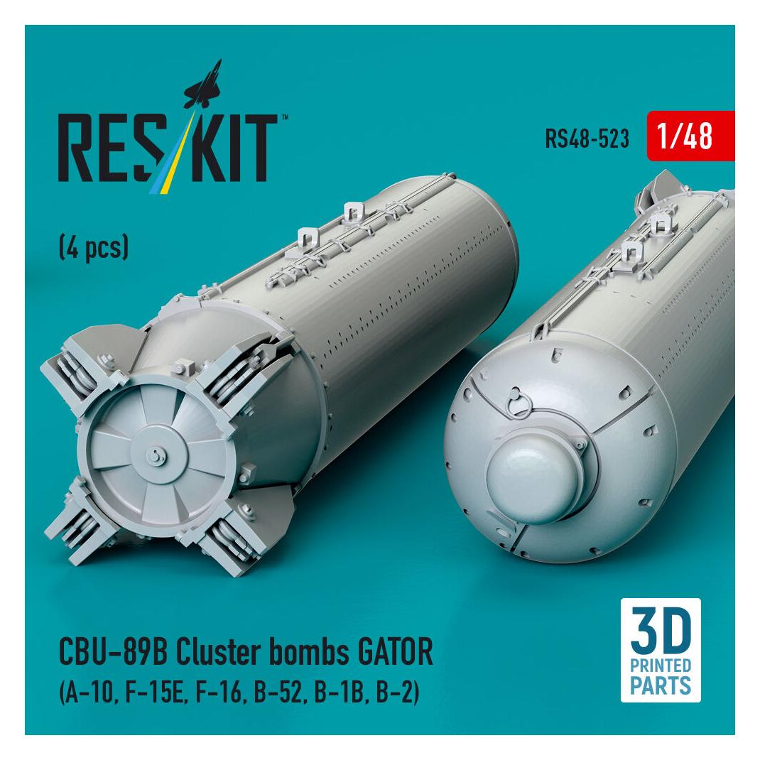 ResKit CBU-89B cluster bombs GATOR (4 pcs) (A-10, F-15E, F-16, B-52, B-1B, B-2) (3D Printed) (RS48-0523)