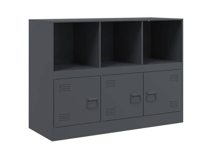 KGHFDVB Sideboard Anthrazit 99x39x73 cm Stahl 3 Griffe, Schubladen, Kaltgewalzter Stahl, Wohnzimmer, Pflegeleicht