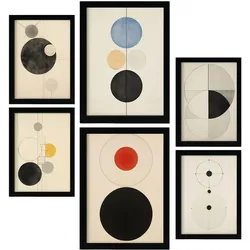 POSTER Set Mit 6 Charmante Kreise In Vielseitiger A3 & A4 Schwarzer Rahmen
