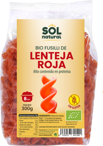 Sol Natural Fusilli de Lenteja Roja sin Gluten Bio 300 gr