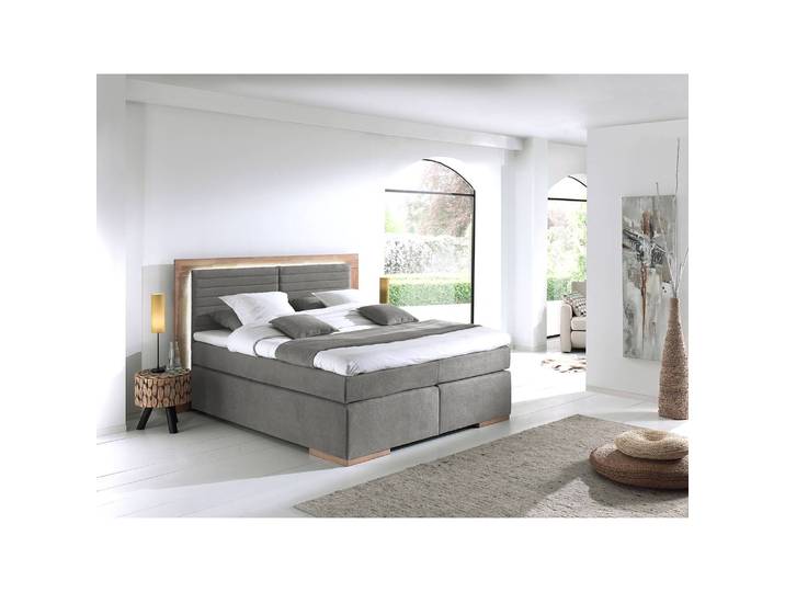 Boxspringbett Marcel I 160 x 200cm Microfaser Grau/Grau H3 Buche