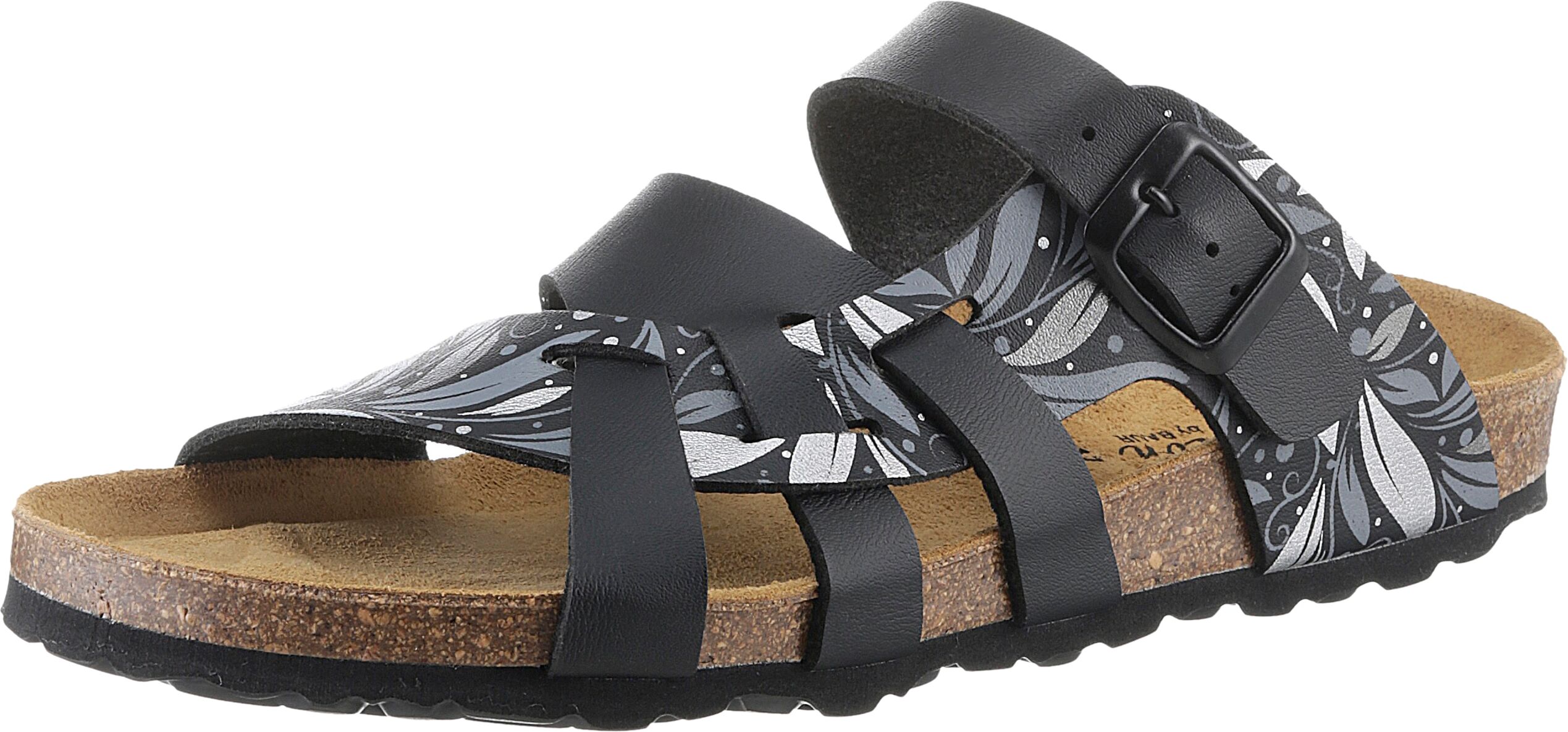 Pantolette ANISTON SHOES, Damen, Gr. 39, schwarz-weiss (schwarz gemustert), Lederimitat, Schuhe Pantolette, Sommerschuh, Schlappen mit verstellbaren Schnallen schwarz gemustert 39