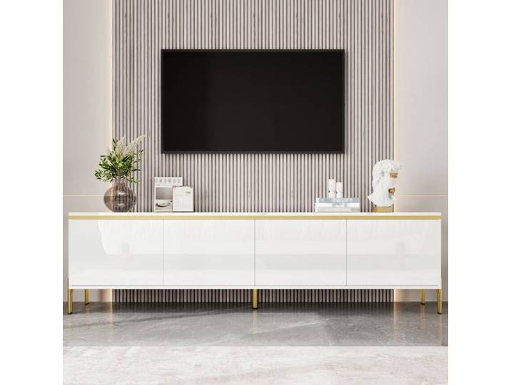 Piaenon - Meuble TV brillant 170x38x50cm avec 4 portes adaptée aux salons moderne - blanc