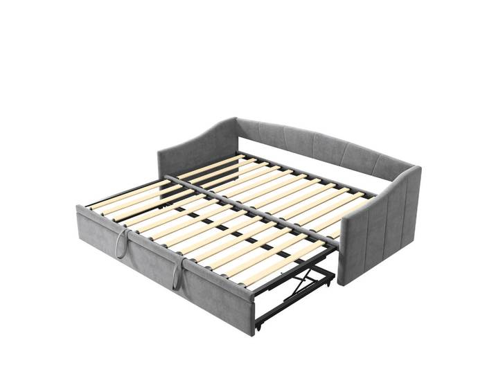 Tagesbett 90x200cm/180x200cm Ausziehbett, Grau, Erweiterbares Schlafsofa, Samt, Mode, 180x200 cm, Schlafzimmer, Betten, Polsterbetten
