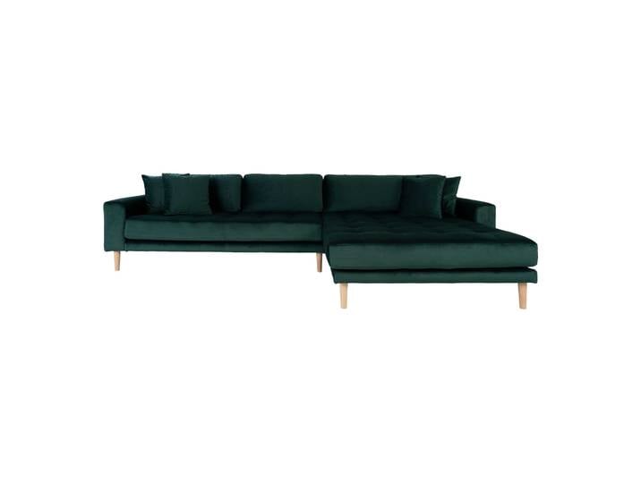 Lido Sofa avec chaise longue orientée à droite\, en velours\, avec 4 coussins décoratifs\, vert.