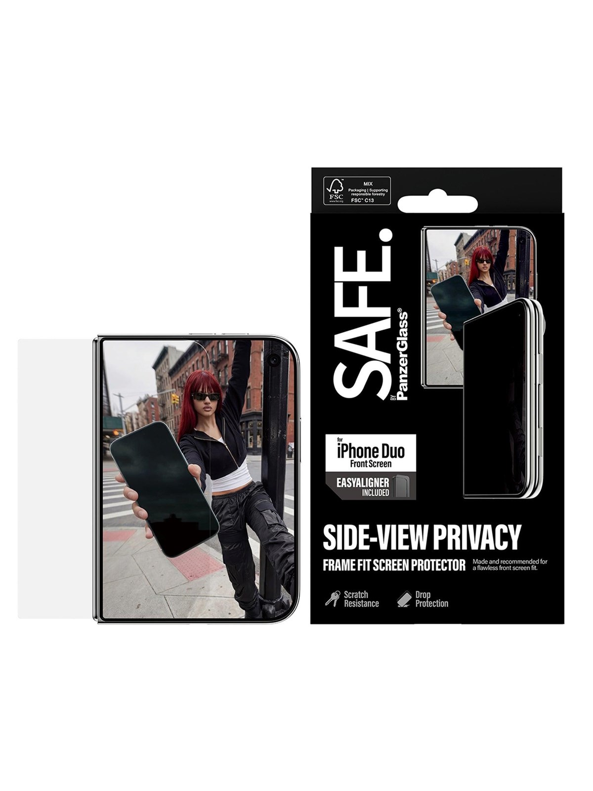 SAFE by PanzerGlass 2-Way Privacy Screen Protector Apple iPhone Duo | Ultra-Wide Fit m. EasyAligner (sub-screen)