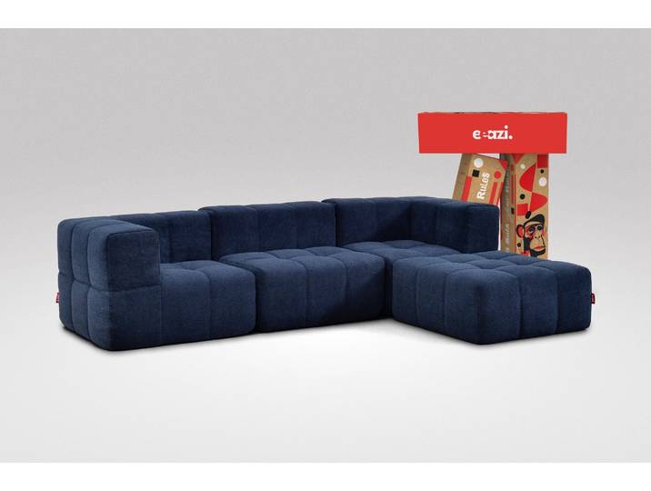 4-tlg. Modulsofa Blau – 2 Eckteile, 1 Mittelteil, 1 Hocker
