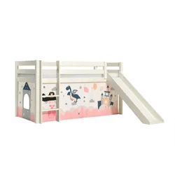 HOCHBETT mit Rutsche Karolina Massivholz Weiß Textilset Sophie