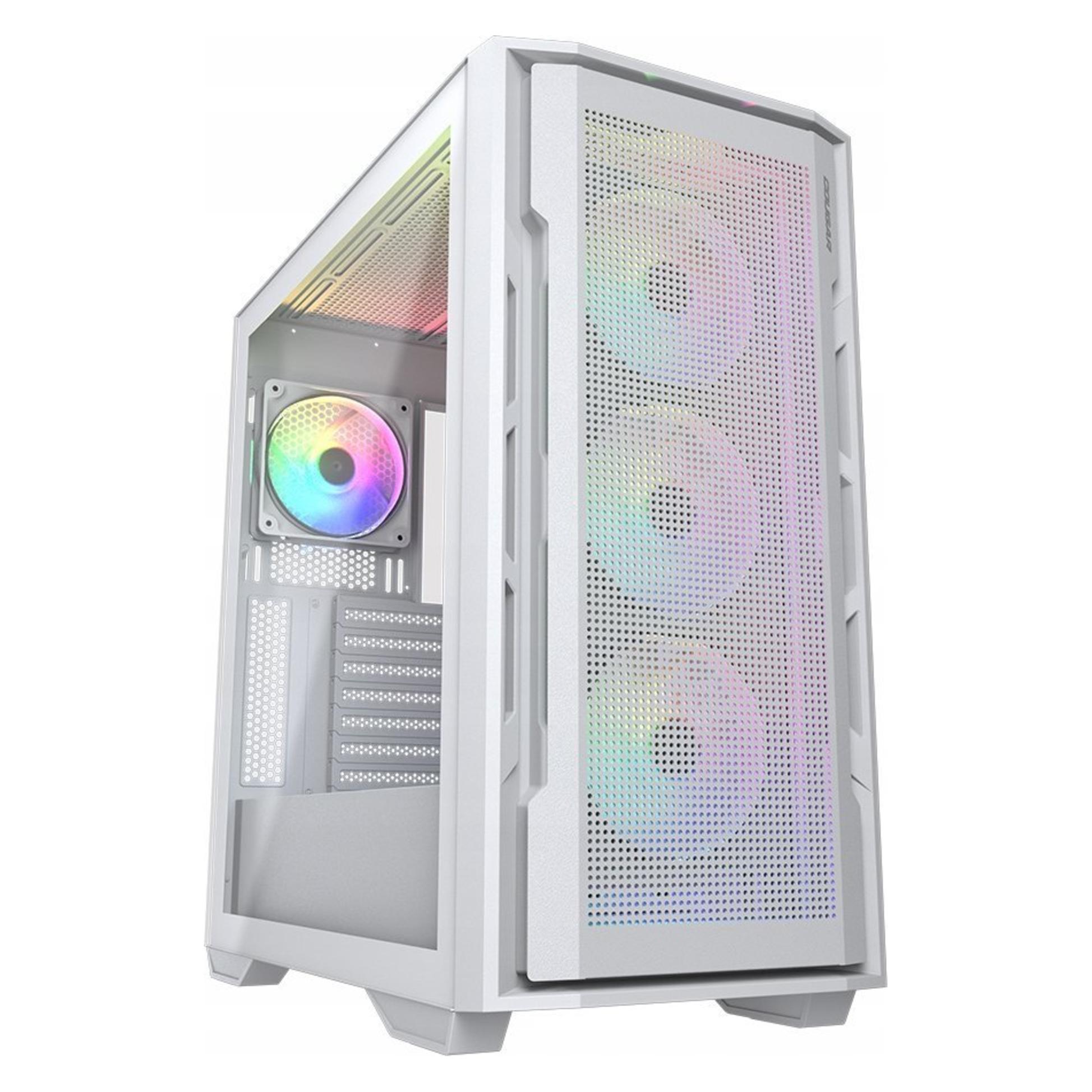 Cougar Uniface RGB White | PC Case | Mid Tower / Mesh Front Panel / 4 x 120mm ARGB Fans / TG Left (ATX, mATX, Mini-ITX) (CGR-5C78W-RGB)