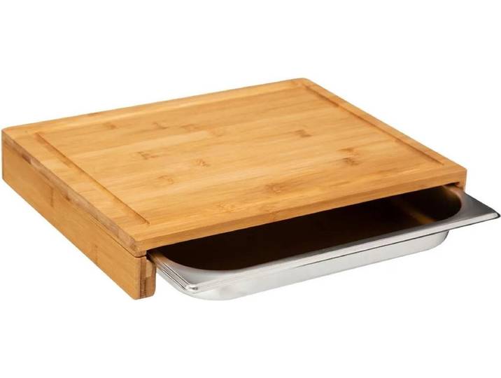 5Five Snijplank rechthoek met opvangbak - 35 x 28 cm - bamboe hout - Serveerplank - Broodplank