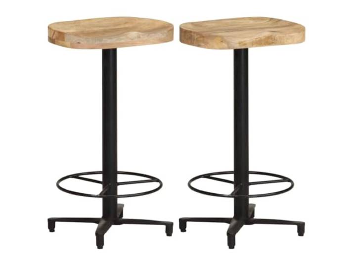 VIHHQGC Barhocker 2 STK. 66 cm Massivholz Mango, Eisenbasis Tropisches Hartholz, einzigartige Maserung, Fußstützen, stabil, natürlich