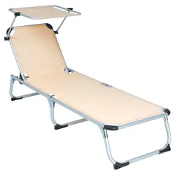 VCM Sonnenliege mit Sonnendach   Maße ca. 187x58x30cm   Campingliege klappbar   Strandliege   Beige