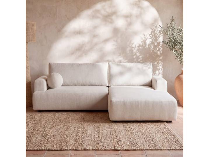Canapé d'angle droit convertible 4/5 places beige