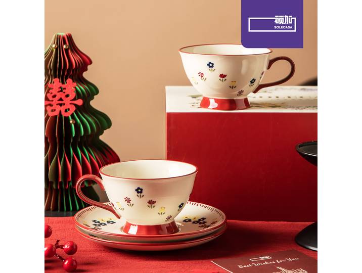 SOLECASA rétro Floral céramique tasse à thé soucoupe ensemble Vintage esthétique vaisselle 4 pièces porcelaine café tasse ensemble coffret cadeau boîte cadeau