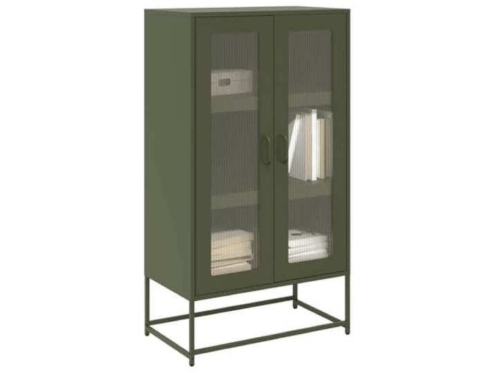 HEFZGDB Raumsparendes Highboard mit Griffen und Aufbewahrungsfach aus stabilem kaltgewalztem Stahl für das Wohnzimmer, olivgrün mit flexibel montierbarer Tür und Wandbefestigung, modernes